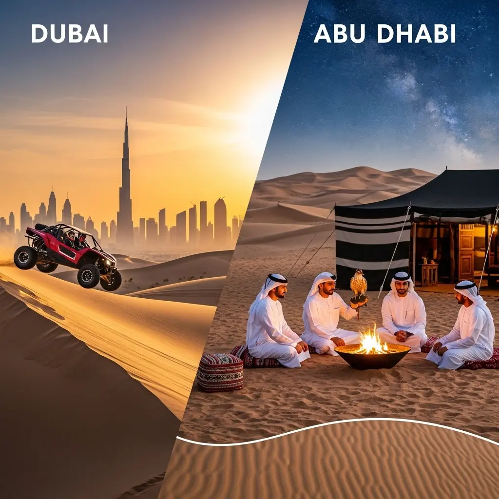 Read more about the article Desert Safari Dubai vs Abu Dhabi Safari: 7 Amazing Differences